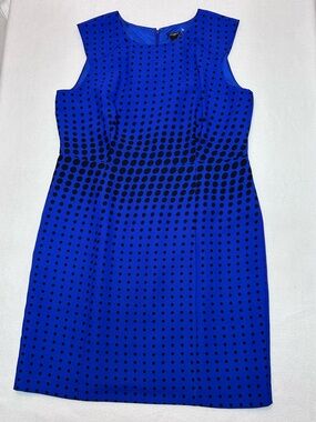 Ann Taylor Blue Polka Dot Sheath Dress Size 18 Lined Career Office